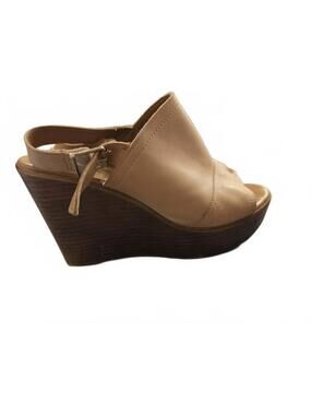 Tan Leather Peep Toe Slingback Wedge Sandals